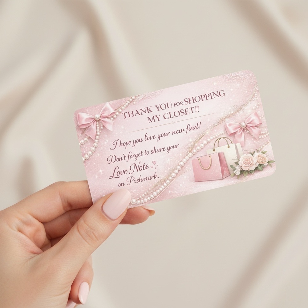 50 Luxury Pink Thank You Cards | Elegant Pearl & Bow Design for Small Business - Picture 2 of 4